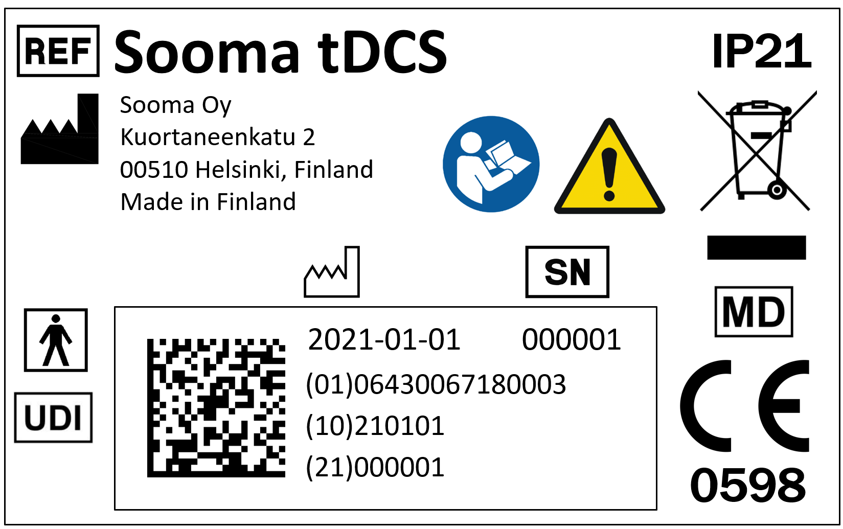 Sooma tDCS MDR-compliant label