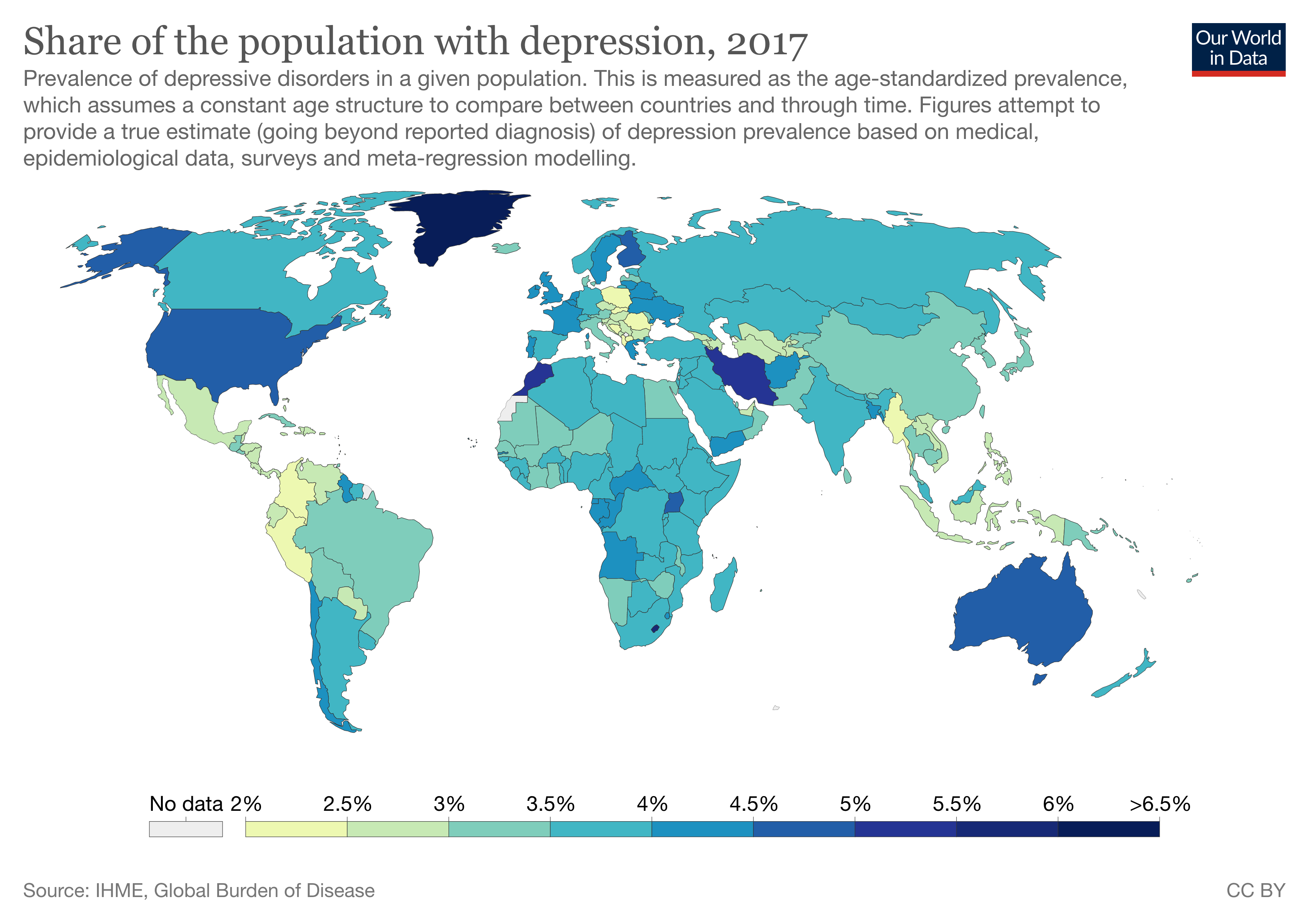 Share of the population with depression (2017)